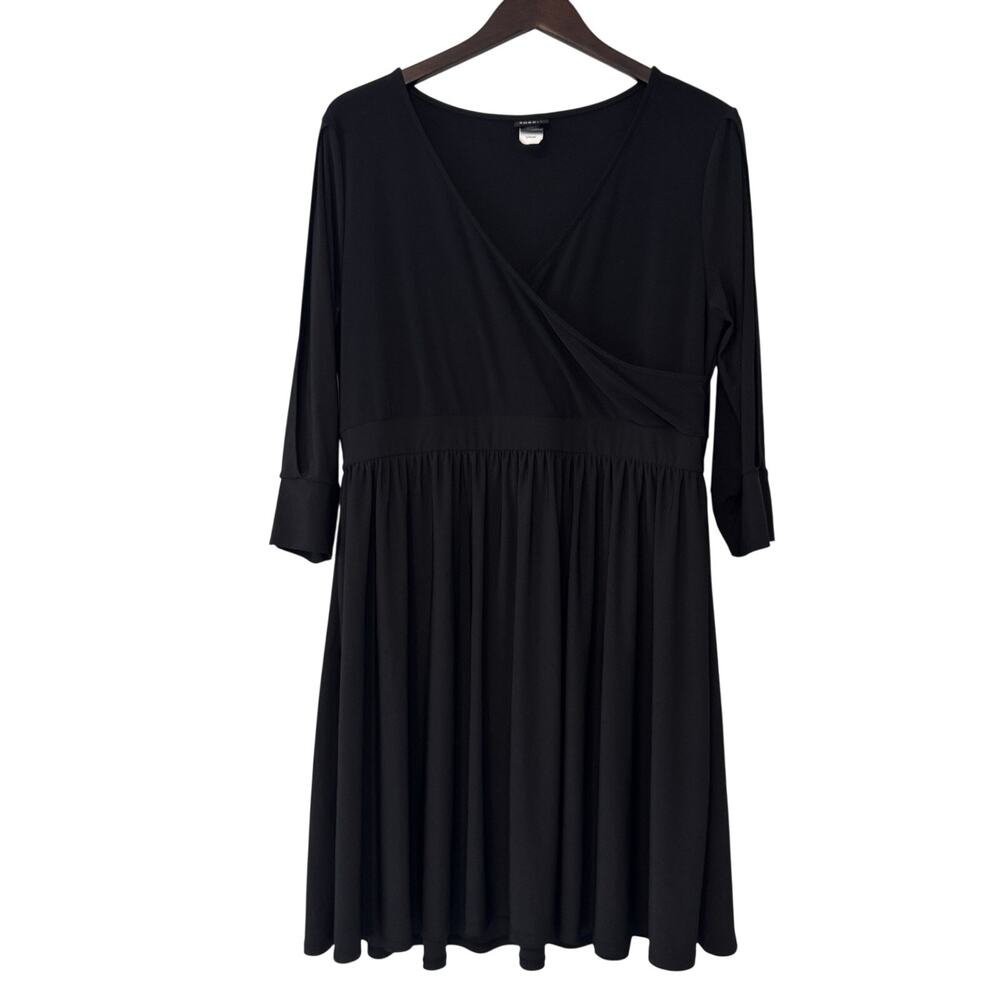 Torrid Faux Wrap Jersey Dress Women's Size 1X Black 3/4 Cutout Sleeves Stretch